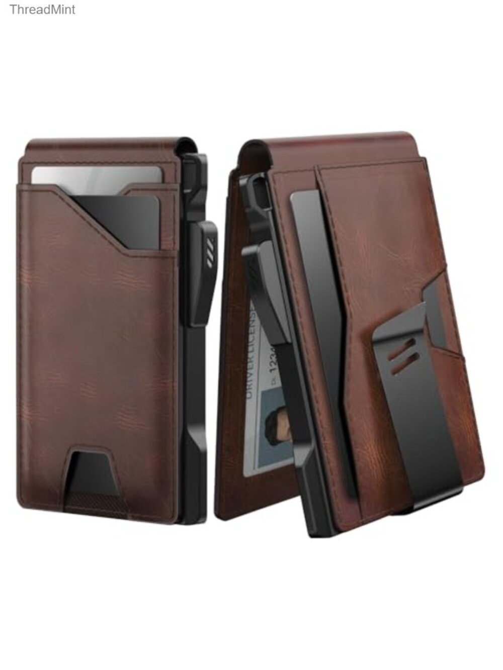 Slim Minimalist RFID Blocking Leather Wallet Pop Up Card Case Money Clip